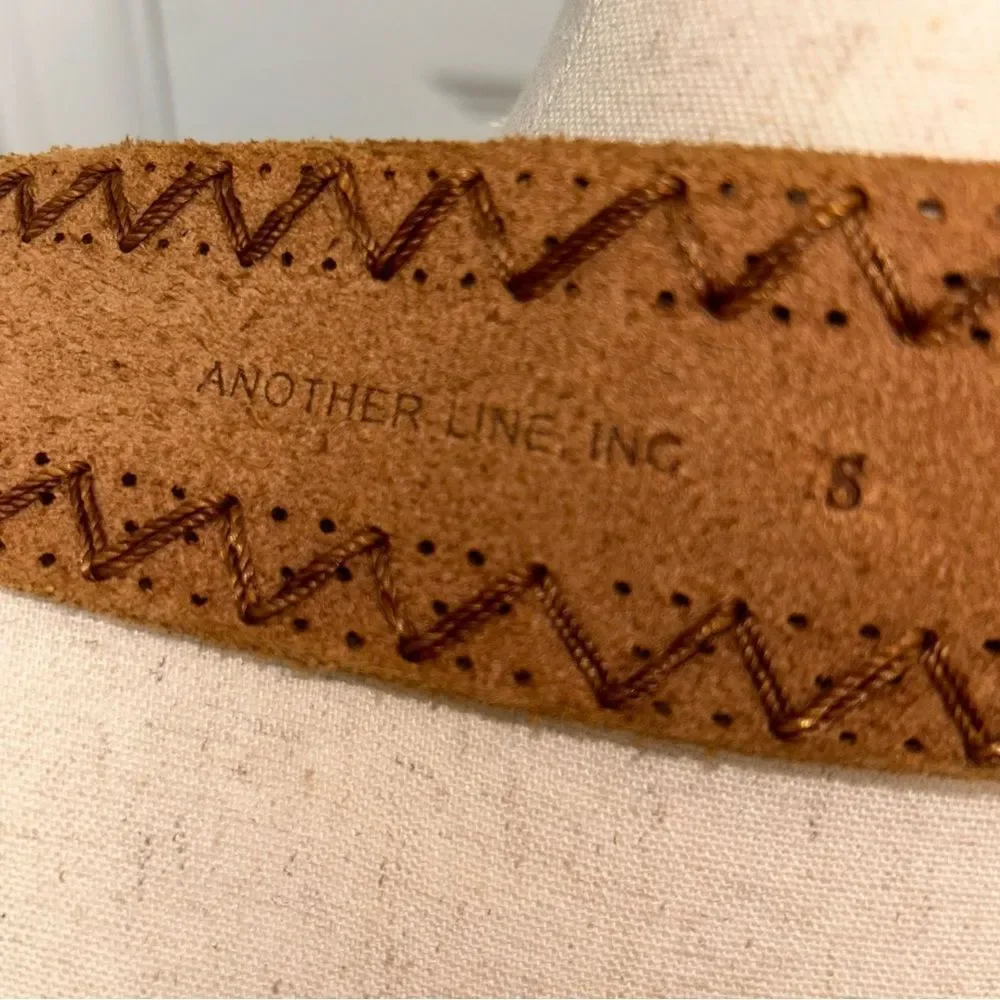 Another Line Tooled Leather Buckle Statement Belt